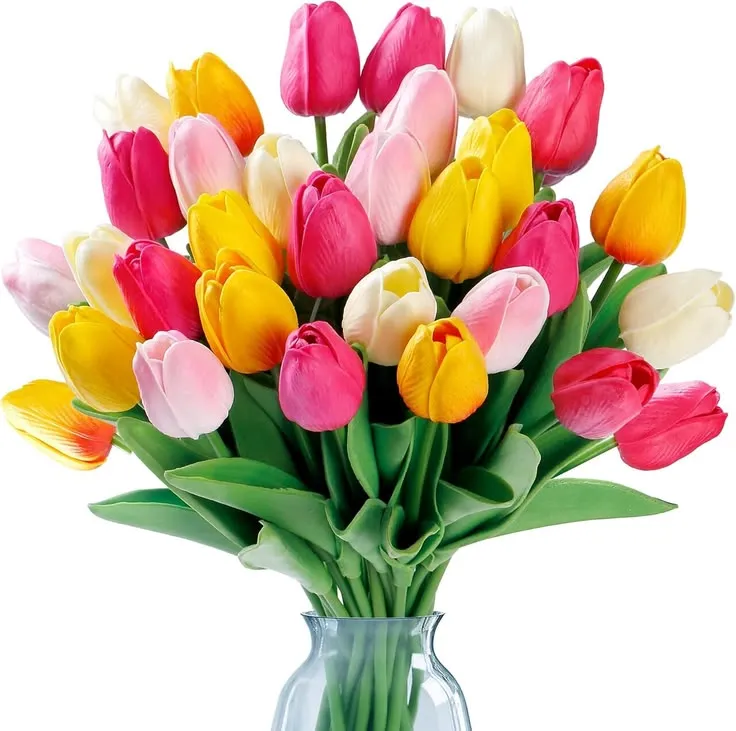 15 Pcs Real Touch Artificial Tulips – PU Faux Flowers for Home, Wedding & Party Decorations (Multi-Color).webp